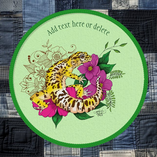 Vibrant Green Playful Leopard Gecko Floral  Patch (Creator Uploaded)