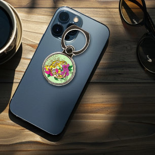 Vibrant Green Playful Leopard Gecko Floral  Phone Ring Stand