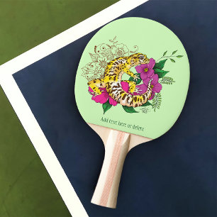 Vibrant Green Playful Leopard Gecko Floral  Ping Pong Paddle
