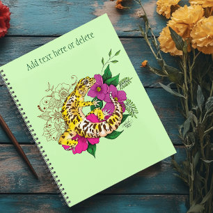 Vibrant Green Playful Leopard Gecko Floral  Planner