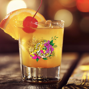 Vibrant Green Playful Leopard Gecko Floral  Shot Glass