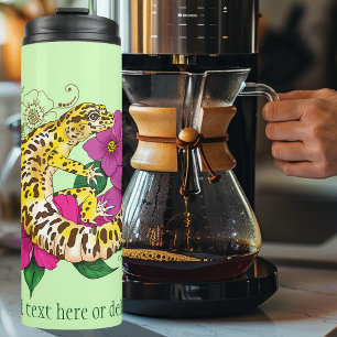 Vibrant Green Playful Leopard Gecko Floral  Thermal Tumbler