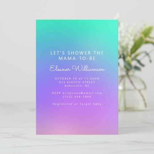 Vibrant Green Purple Abstract Gradient Baby Shower Invitation