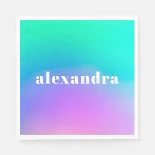 Vibrant Green Purple Abstract Gradient Name Napkins
