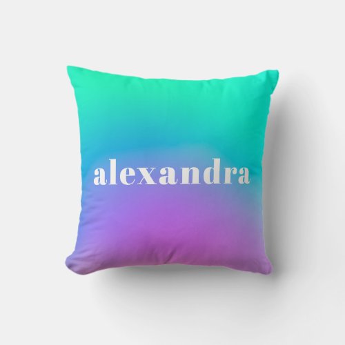 Vibrant Green Purple Abstract Gradient Name Throw Pillow
