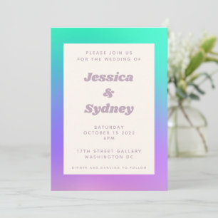 Vibrant Green Purple Abstract Gradient Wedding Invitation