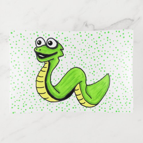 Vibrant Green Smiling Cute Snake white Eyes Dots Trinket Tray