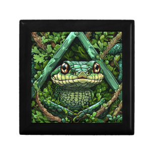 Vibrant Green Snake Among Thick Leaves Gift Box