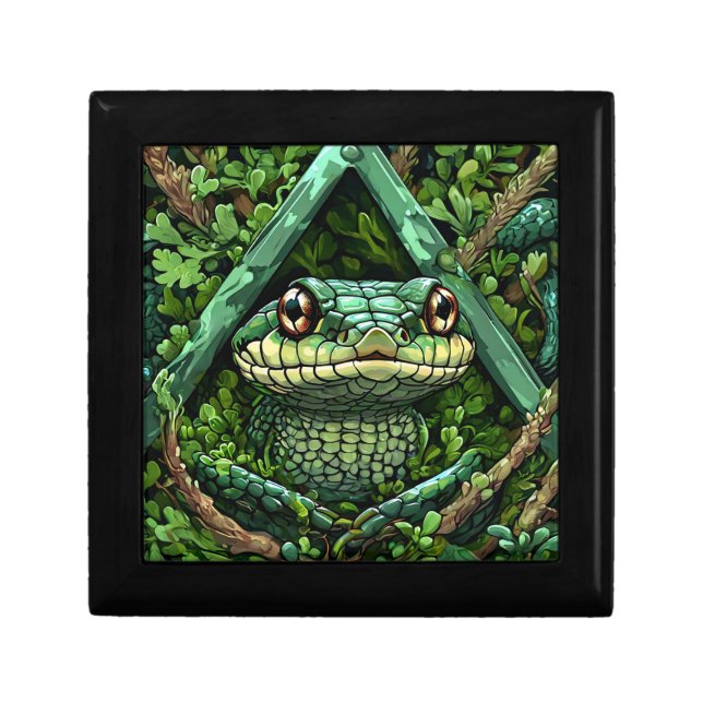 Vibrant Green Snake Among Thick Leaves Gift Box (Front)
