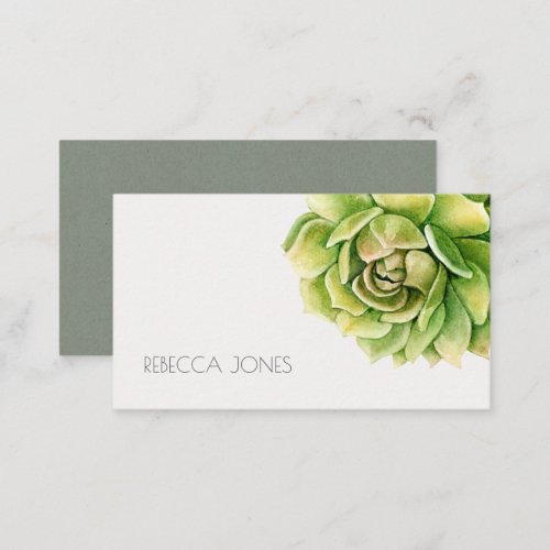 VIBRANT GREEN WATERCOLOR SUCCULENT ADDRESS BUSINESS CARD