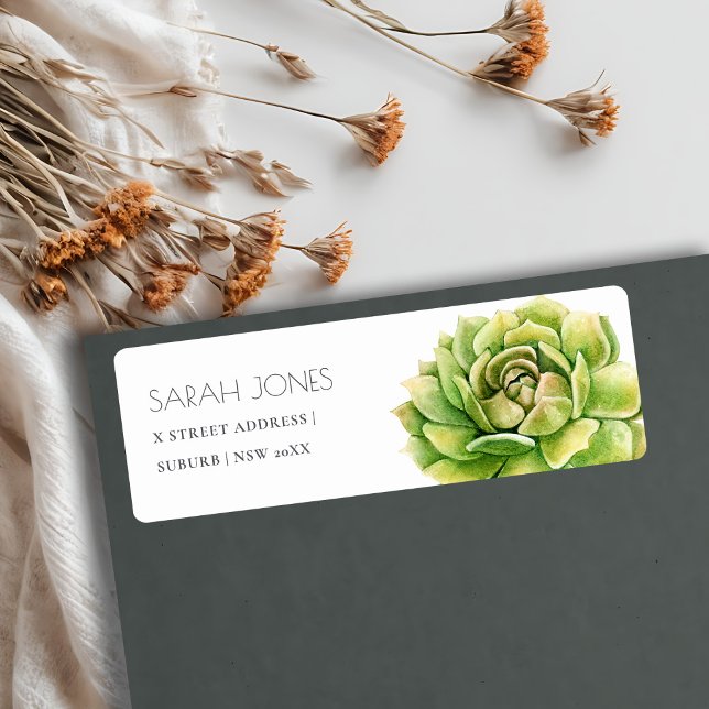 VIBRANT GREEN WATERCOLOR SUCCULENT ADDRESS LABEL (Creator Uploaded)