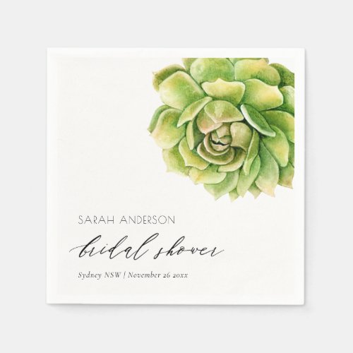 VIBRANT GREEN WATERCOLOR SUCCULENT BRIDAL SHOWER PAPER NAPKINS