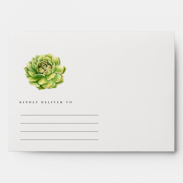 VIBRANT GREEN WATERCOLOR SUCCULENT PERSONALISED ENVELOPE (Front)