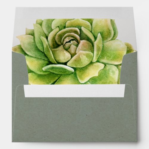 VIBRANT GREEN WATERCOLOR SUCCULENT PERSONALIZED ENVELOPE