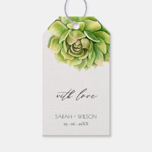 VIBRANT GREEN WATERCOLOR SUCCULENT PERSONALIZED GIFT TAGS