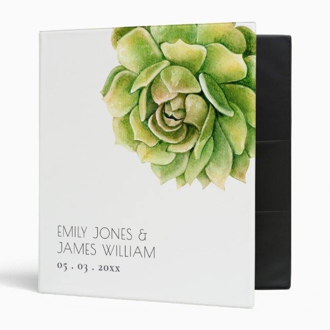 VIBRANT GREEN WATERCOLOR SUCCULENT WEDDING BINDER (Front/Inside)
