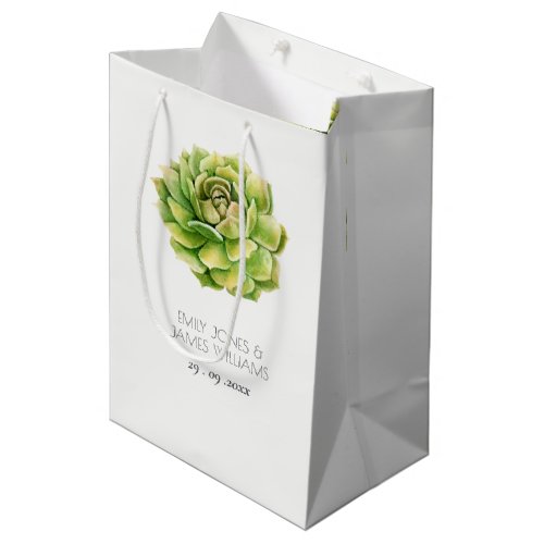 VIBRANT GREEN WATERCOLOR SUCCULENT WEDDING MEDIUM GIFT BAG