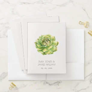 VIBRANT GREEN WATERCOLOR SUCCULENT WEDDING POCKET FOLDER