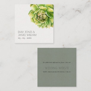 VIBRANT GREEN WATERCOLOR SUCCULENT WEDDING SQUARE BUSINESS CARD