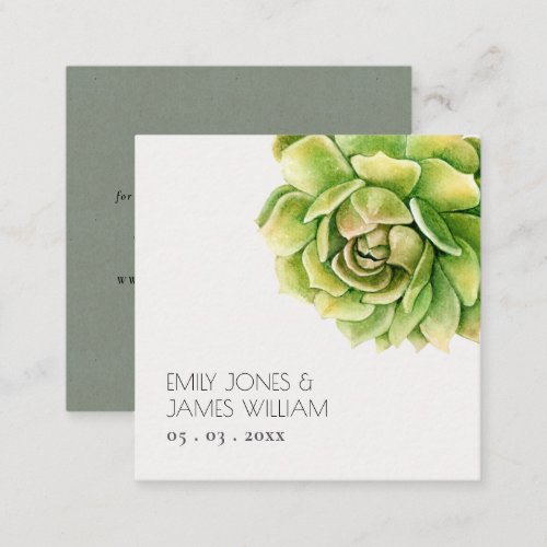 VIBRANT GREEN WATERCOLOR SUCCULENT WEDDING SQUARE BUSINESS CARD