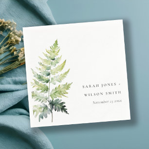 VIBRANT GREEN WATERCOLOUR FERN FOLIAGE MONOGRAM NAPKINS