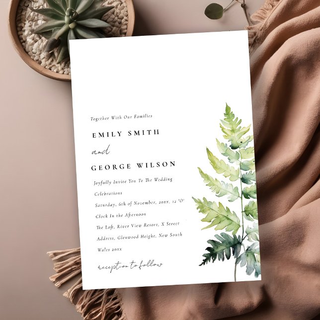 VIBRANT GREEN WATERCOLOUR FERN FOLIAGE WEDDING INVITATION (Creator Uploaded)