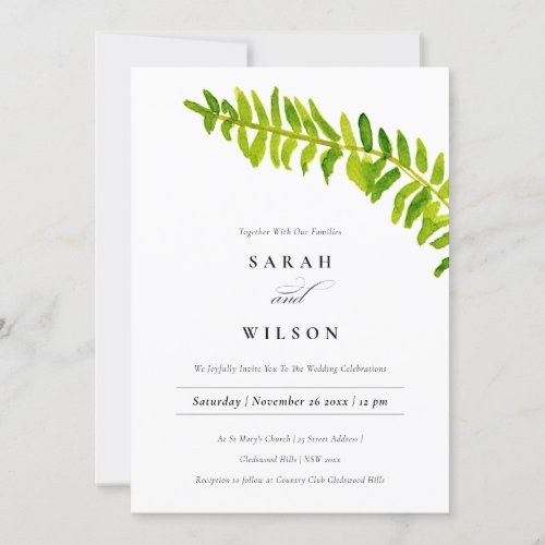 VIBRANT GREEN WATERCOLOUR FERN FOLIAGE WEDDING INVITATION