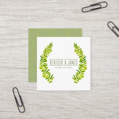 VIBRANT GREEN WATERCOLOUR FERN FOLIAGE Wedding Square Business Card