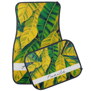 Vibrant Green & Yellow Banana Leaf Pattern Car Floor Mat