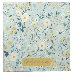 Vibrant green yellow blue white flowers cloth napkin