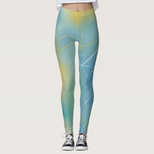 Vibrant Green Yellow Captivating Radiant Abstract Leggings