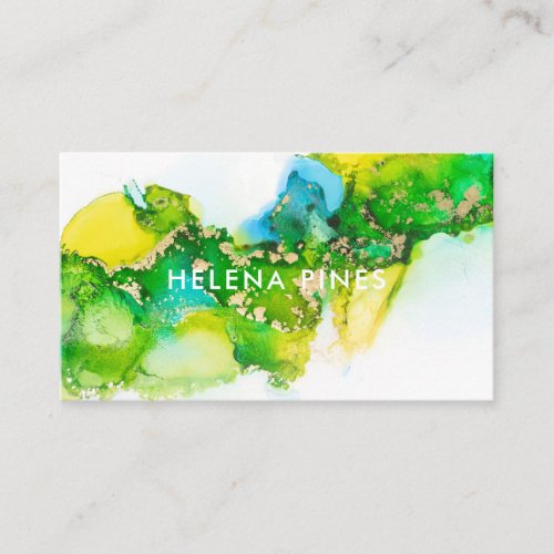 Vibrant green Yellow Jewel Modern Abstract Ink  Business Card