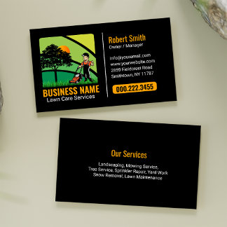 Vibrant Green Yellow Landscaping Mowing Business Card