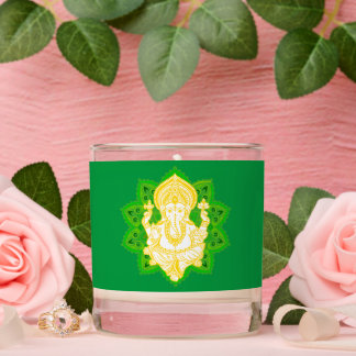 Vibrant Green & Yellow Lord Ganesh Scented Candle