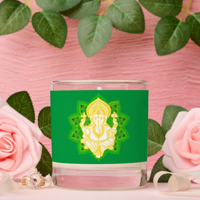 Vibrant Green & Yellow Lord Ganesh Scented Candle (Wedding)