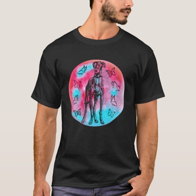 Vibrant Greyhound Butterflies Tee: Colorful & Capt T-Shirt (Front)