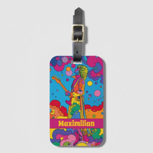 Vibrant Groovy Psychedelic Rock Guitarist Art Luggage Tag