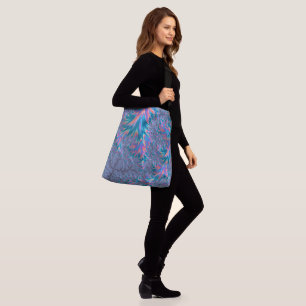 Vibrant Groovy Trippy Bohemian Teal Coral Fractal Crossbody Bag