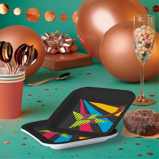 Vibrant Guitar with Geometric Stripes Paper Plates (Creator Uploaded)