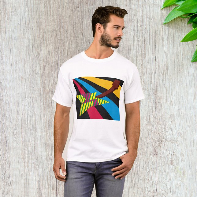 Vibrant Guitar with Geometric Stripes T-Shirt (Creator Uploaded)