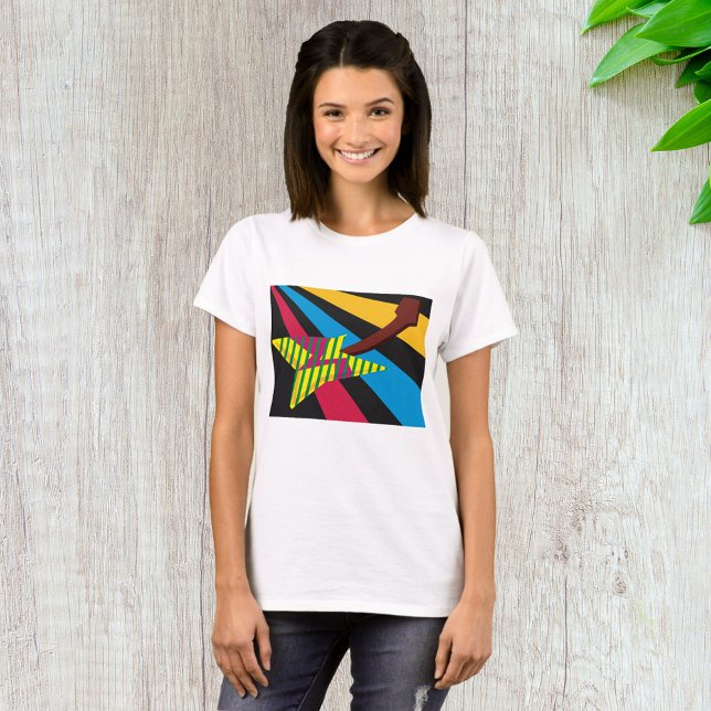 Vibrant Guitar with Geometric Stripes T-Shirt (Creator Uploaded)