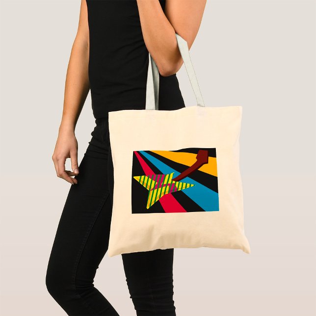 Vibrant Guitar with Geometric Stripes Tote Bag (Creator Uploaded)