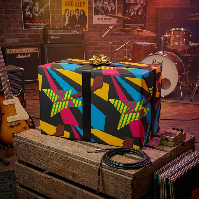 Vibrant Guitar with Geometric Stripes Wrapping Paper (Creator Uploaded)