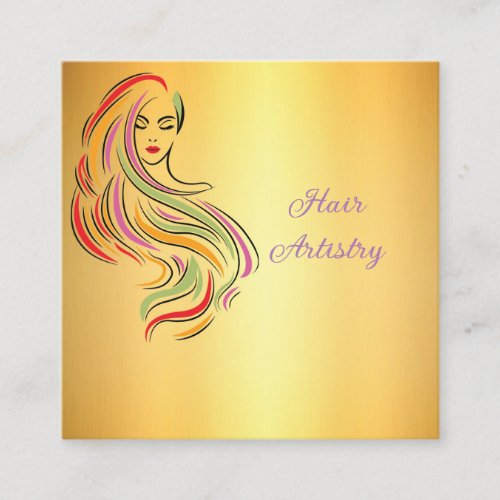 Vibrant Hair Stylist  _ Color Pencil Portrait Square Business Card