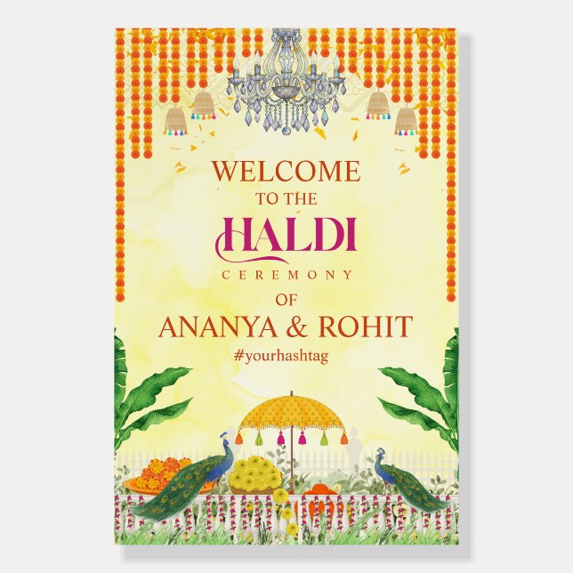 Vibrant Haldi Ceremony Welcome Sign Marigold (Front)