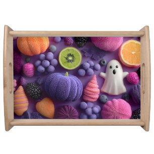 Vibrant Halloween Candy and Fruit Flat-Lay Serving Tray