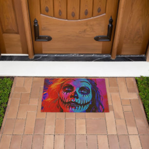 Vibrant Halloween Makeup Art Fiber Doormat