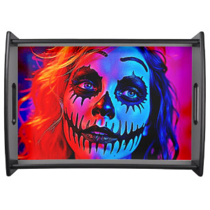 Vibrant Halloween Makeup Art Serving Tray