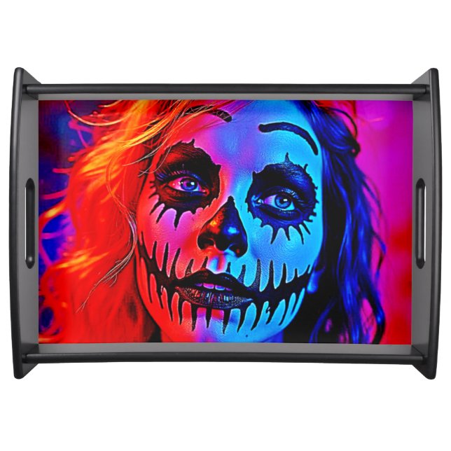 Vibrant Halloween Makeup Art Serving Tray (Front)
