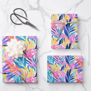 Vibrant Hand-Drawn Ink Style Botanical Foliage Wrapping Paper Sheets